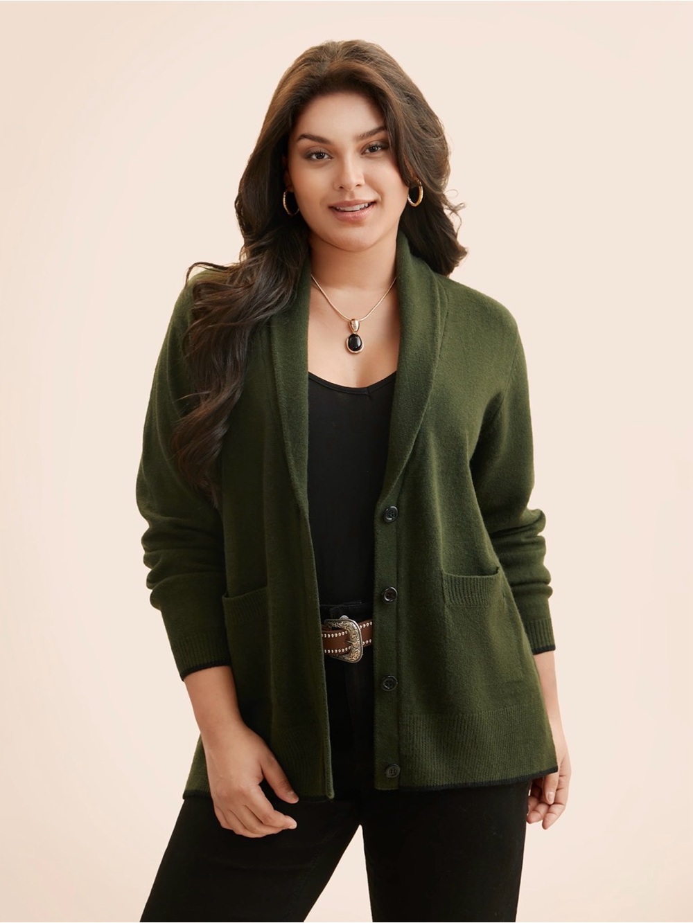BloomChic Supersoft Essentials Shawl Collar Cardigan – Army Green – 18-20 (2X)